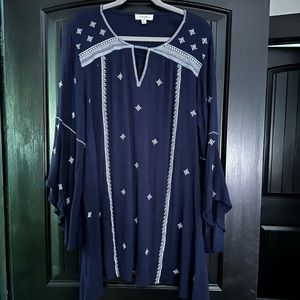 Umgee Tunic Dress Blue & White XL